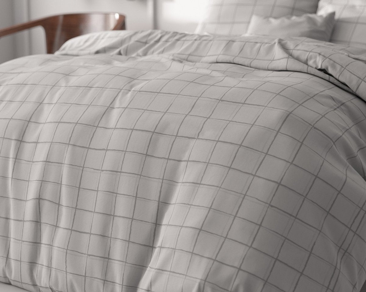 Microfibre Duvet Cover Set Check It | Grey | Double - 200cm (W) x 220cm (L) - The Bedding & Blankets Store