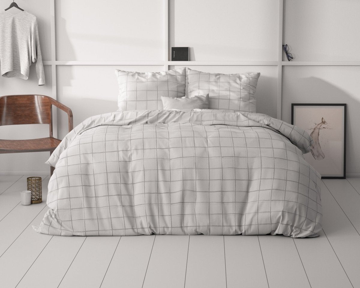 Microfibre Duvet Cover Set Check It | Grey | Double - 200cm (W) x 220cm (L) - The Bedding & Blankets Store