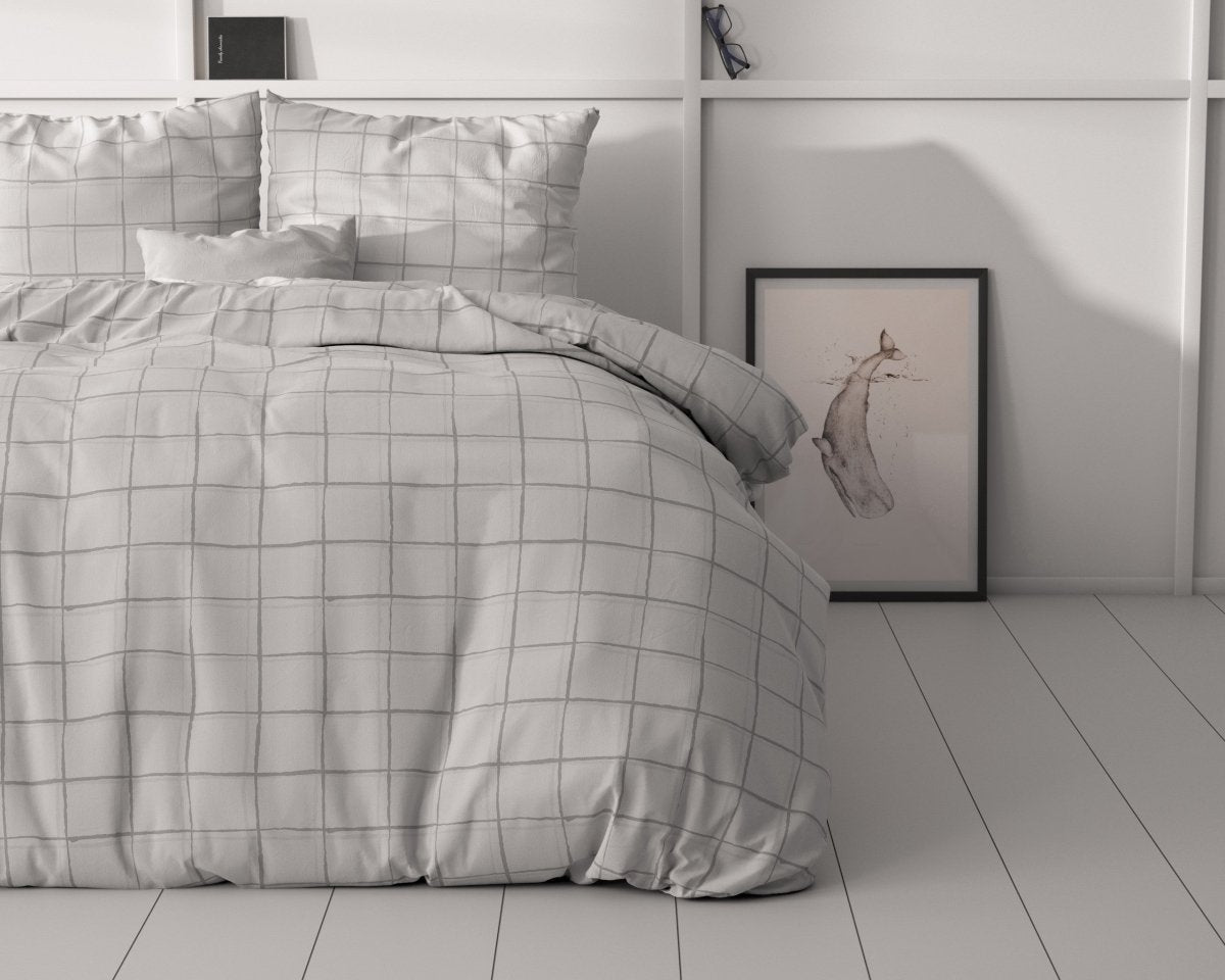 Microfibre Duvet Cover Set Check It | Grey | Double - 200cm (W) x 220cm (L) - The Bedding & Blankets Store