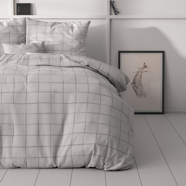 Microfibre Duvet Cover Set Check It | Grey | Double - 200cm (W) x 220cm (L) - The Bedding & Blankets Store
