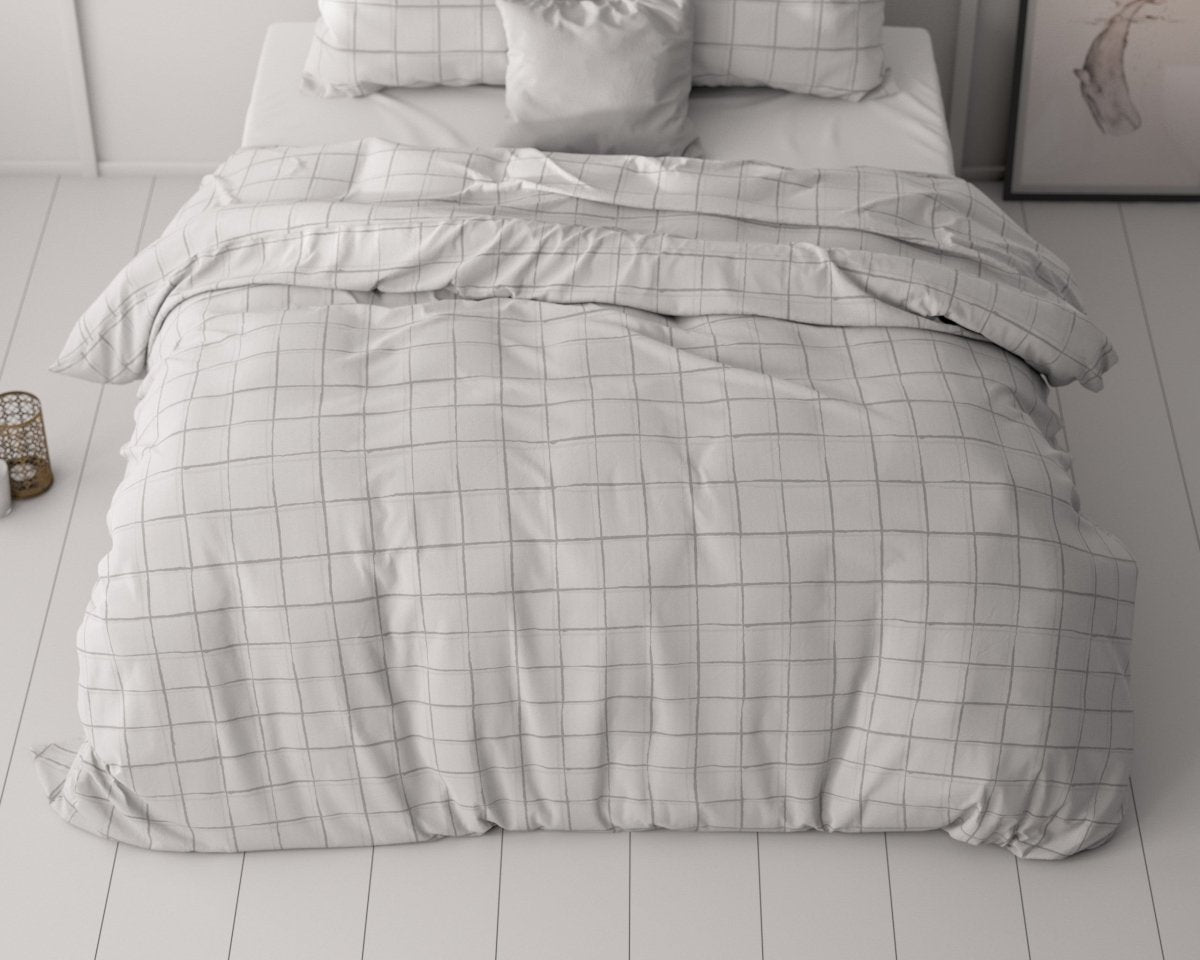 Microfibre Duvet Cover Set Check It | Grey | Double - 200cm (W) x 220cm (L) - The Bedding & Blankets Store