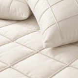 Microfibre Duvet Cover Set Check Pintuck | Beige | King Long - 240cm (W) x 220cm (L) - The Bedding & Blankets Store