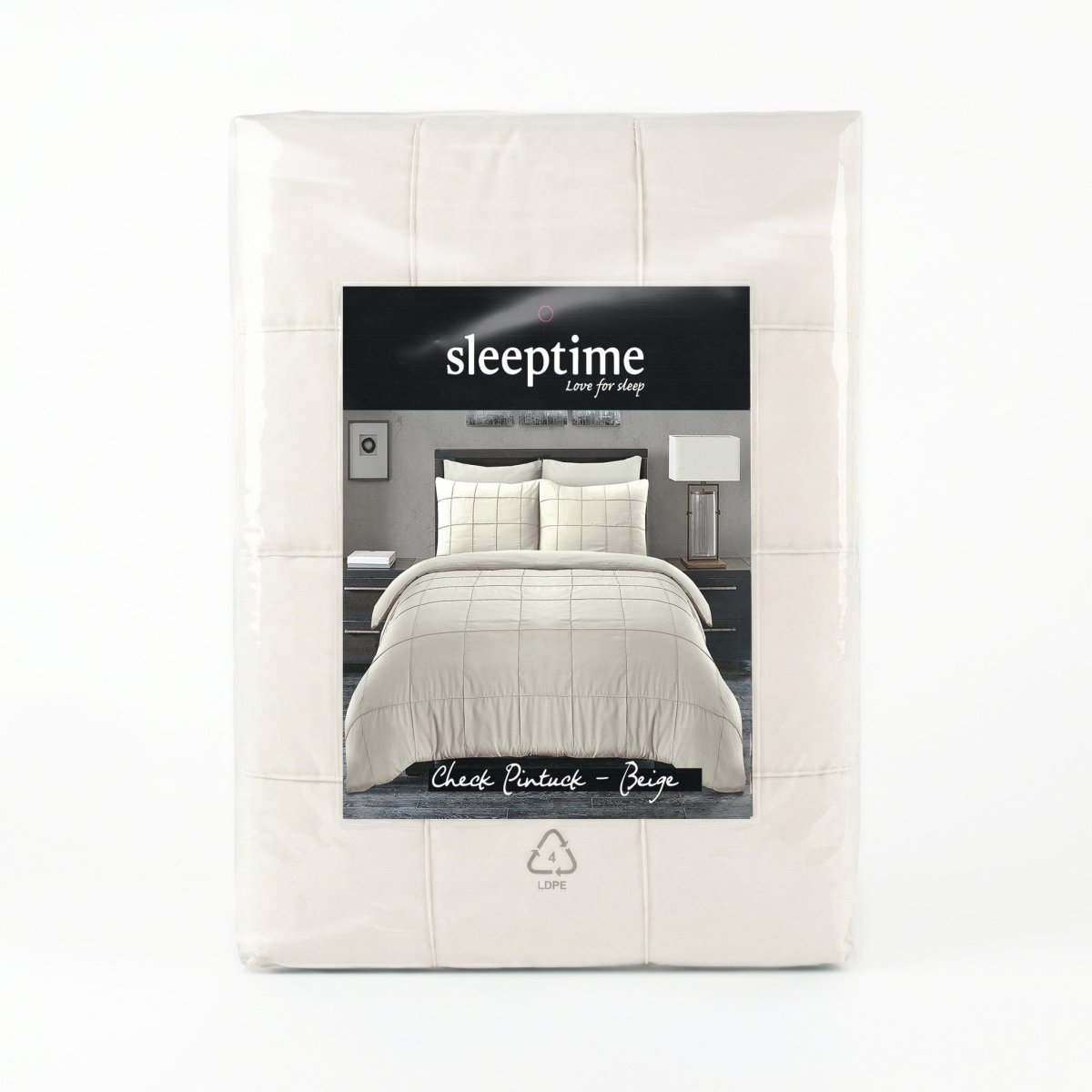 Microfibre Duvet Cover Set Check Pintuck | Beige | King Long - 240cm (W) x 220cm (L) - The Bedding & Blankets Store
