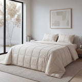 Microfibre Duvet Cover Set Check Pintuck | Beige | King Long - 240cm (W) x 220cm (L) - The Bedding & Blankets Store