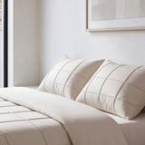 Microfibre Duvet Cover Set Check Pintuck | Beige | King Long - 240cm (W) x 220cm (L) - The Bedding & Blankets Store