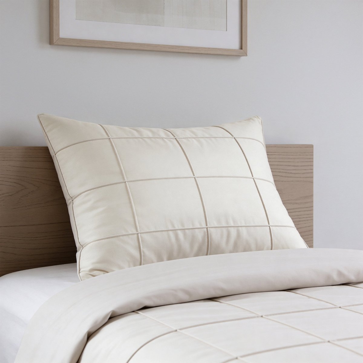 Microfibre Duvet Cover Set Check Pintuck | Beige | King Long - 240cm (W) x 220cm (L) - The Bedding & Blankets Store