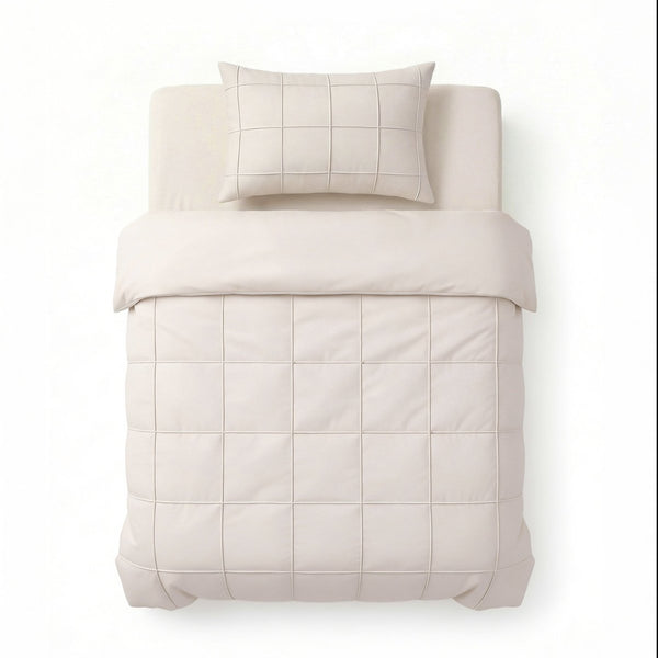 Microfibre Duvet Cover Set Check Pintuck | Beige | King Long - 240cm (W) x 220cm (L) - The Bedding & Blankets Store