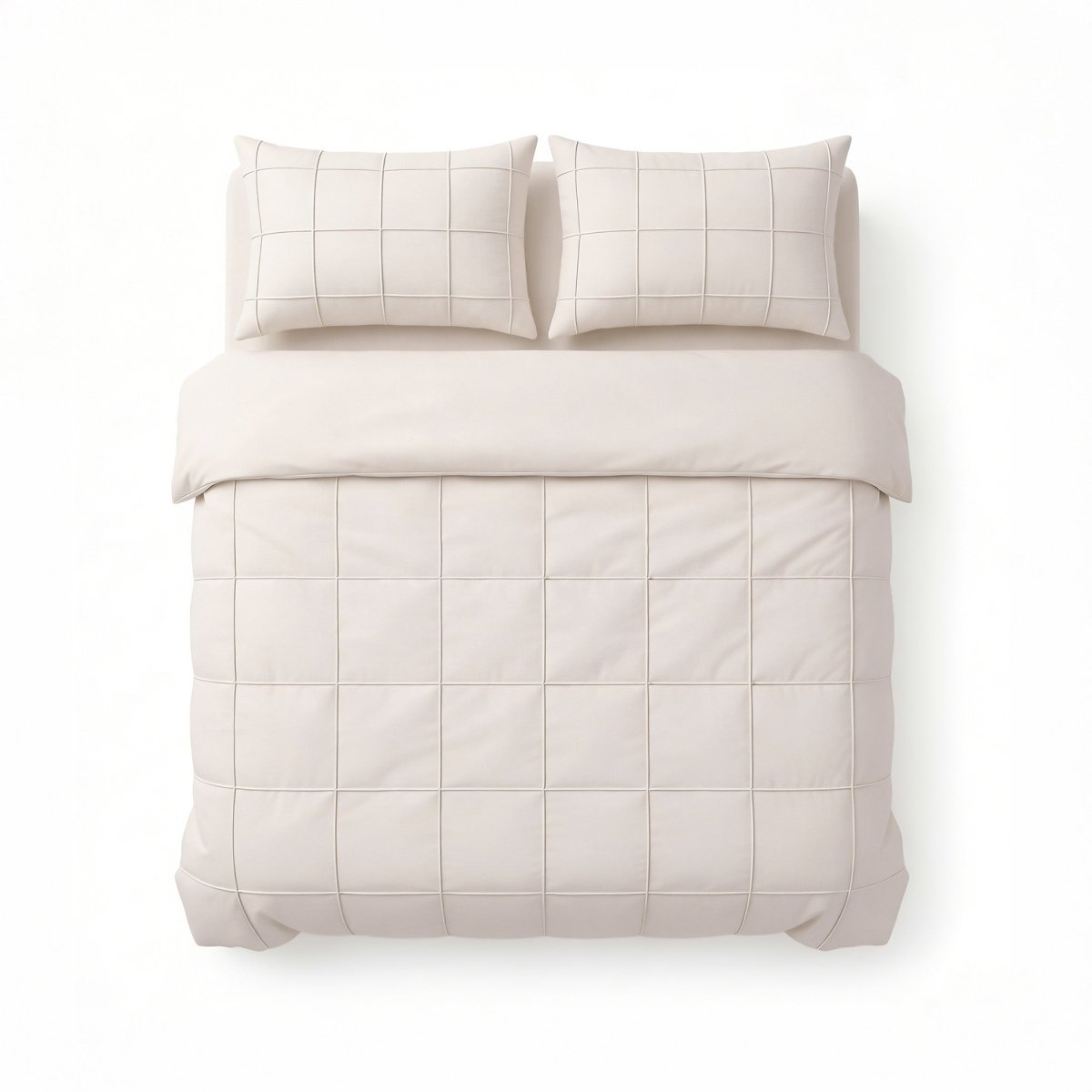 Microfibre Duvet Cover Set Check Pintuck | Beige | King Long - 240cm (W) x 220cm (L) - The Bedding & Blankets Store