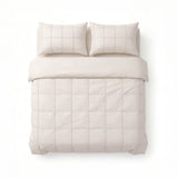 Microfibre Duvet Cover Set Check Pintuck | Beige | King Long - 240cm (W) x 220cm (L) - The Bedding & Blankets Store