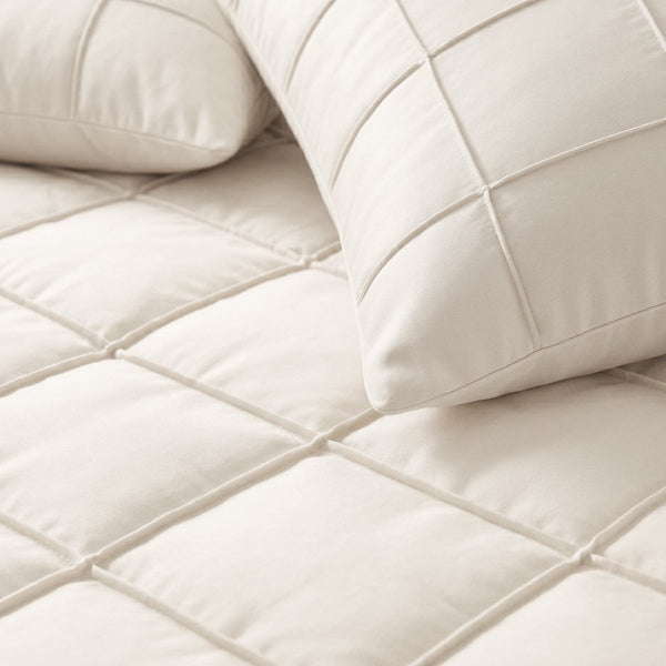 Microfibre Duvet Cover Set Check Pintuck | Beige | King Long - 240cm (W) x 220cm (L) - The Bedding & Blankets Store