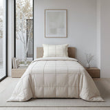 Microfibre Duvet Cover Set Check Pintuck | Beige | King Long - 240cm (W) x 220cm (L) - The Bedding & Blankets Store