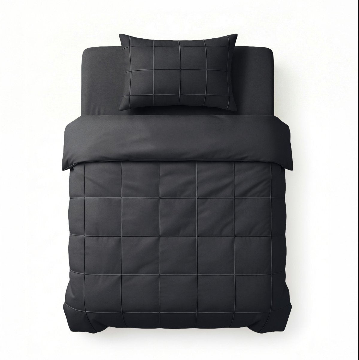 Microfibre Duvet Cover Set Check Pintuck | Black | King Long - 240cm (W) x 220cm (L) - The Bedding & Blankets Store