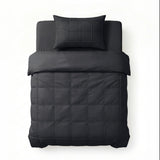 Microfibre Duvet Cover Set Check Pintuck | Black | King Long - 240cm (W) x 220cm (L) - The Bedding & Blankets Store