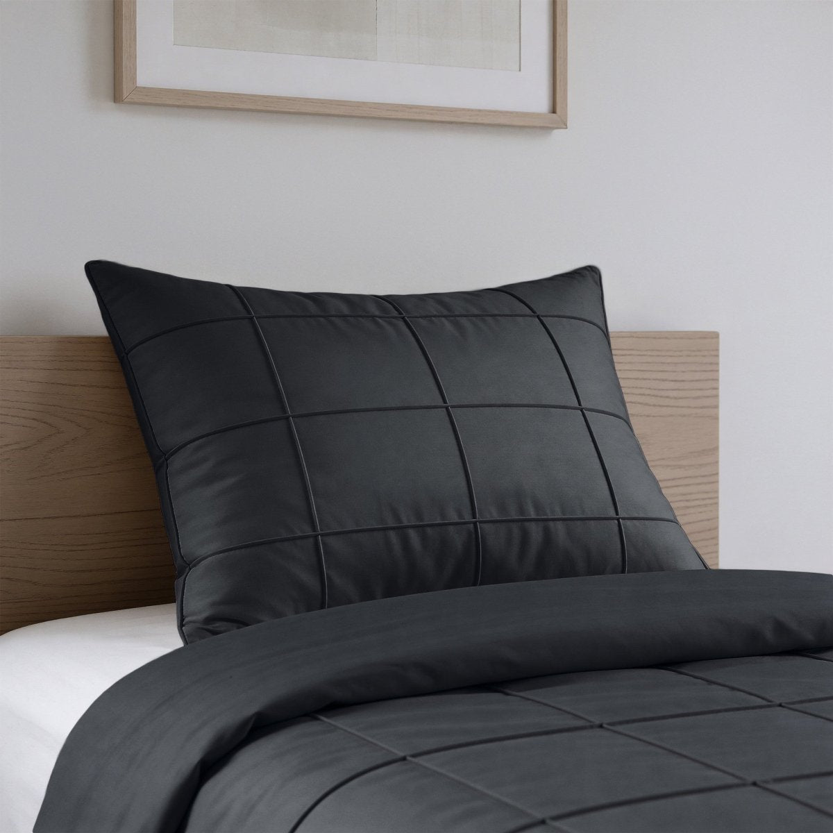 Microfibre Duvet Cover Set Check Pintuck | Black | King Long - 240cm (W) x 220cm (L) - The Bedding & Blankets Store