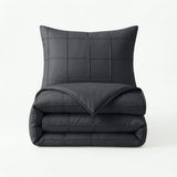 Microfibre Duvet Cover Set Check Pintuck | Black | King Long - 240cm (W) x 220cm (L) - The Bedding & Blankets Store