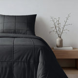 Microfibre Duvet Cover Set Check Pintuck | Black | King Long - 240cm (W) x 220cm (L) - The Bedding & Blankets Store