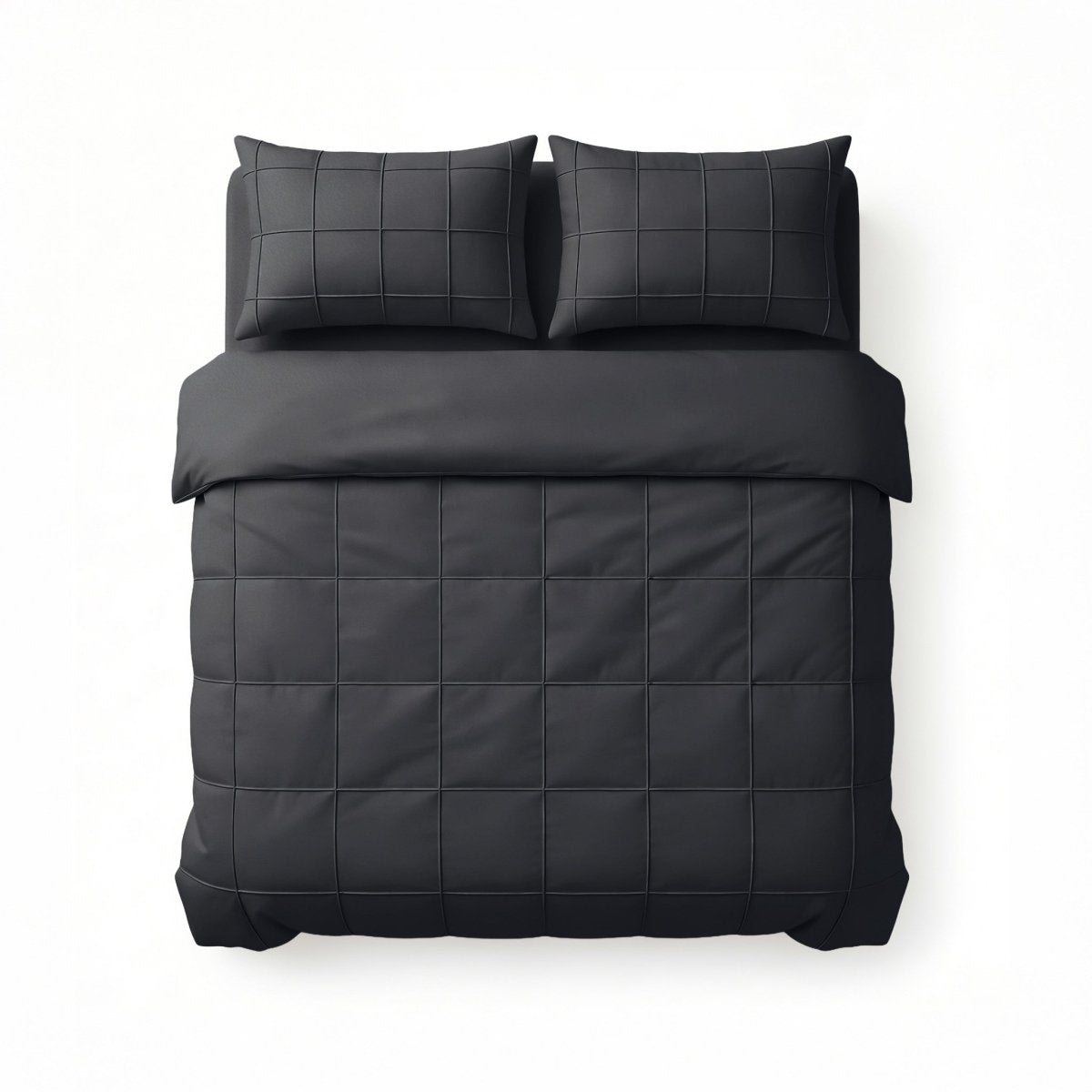 Microfibre Duvet Cover Set Check Pintuck | Black | King Long - 240cm (W) x 220cm (L) - The Bedding & Blankets Store