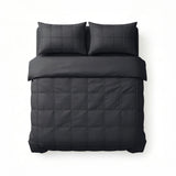 Microfibre Duvet Cover Set Check Pintuck | Black | King Long - 240cm (W) x 220cm (L) - The Bedding & Blankets Store