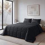 Microfibre Duvet Cover Set Check Pintuck | Black | King Long - 240cm (W) x 220cm (L) - The Bedding & Blankets Store
