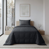 Microfibre Duvet Cover Set Check Pintuck | Black | King Long - 240cm (W) x 220cm (L) - The Bedding & Blankets Store
