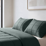 Microfibre Duvet Cover Set Check Pintuck | Green | King Long - 240cm (W) x 220cm (L) - The Bedding & Blankets Store