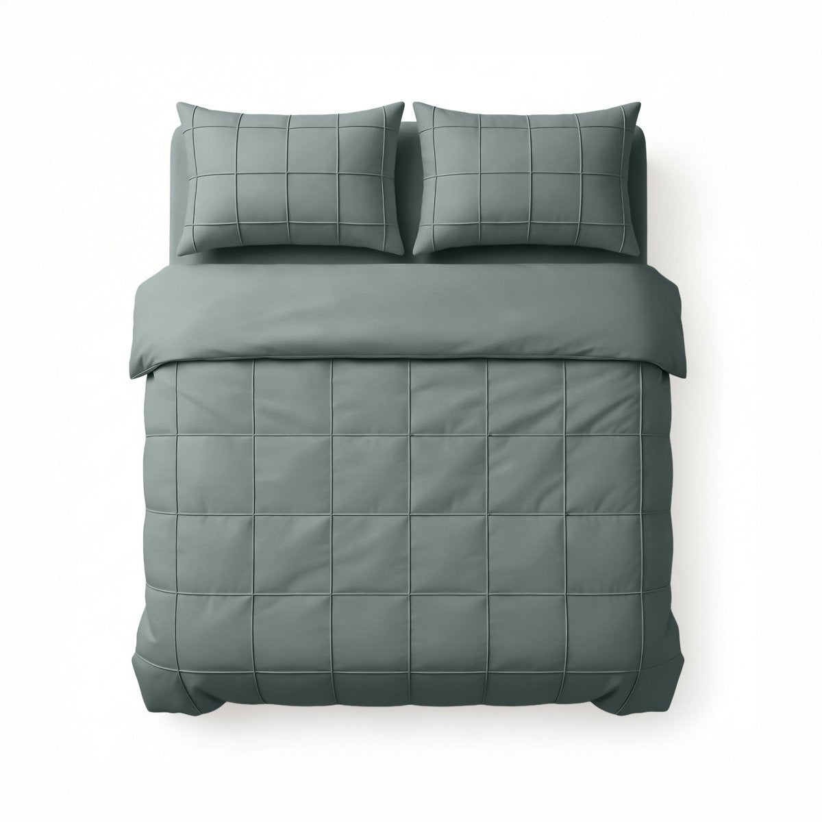 Microfibre Duvet Cover Set Check Pintuck | Green | King Long - 240cm (W) x 220cm (L) - The Bedding & Blankets Store