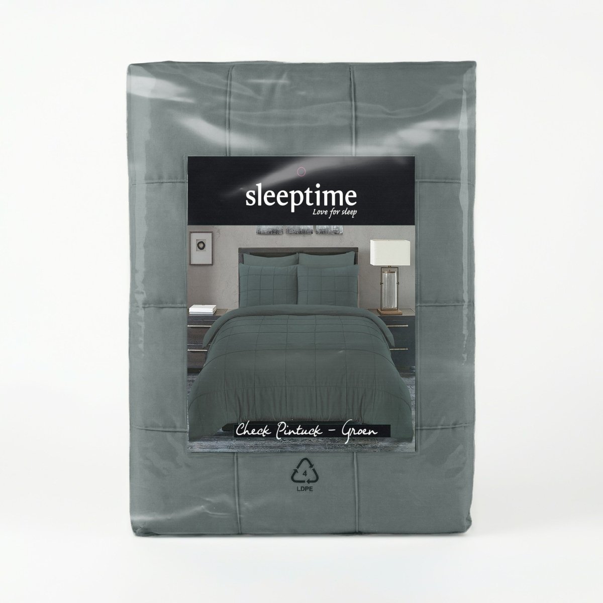 Microfibre Duvet Cover Set Check Pintuck | Green | King Long - 240cm (W) x 220cm (L) - The Bedding & Blankets Store