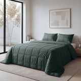 Microfibre Duvet Cover Set Check Pintuck | Green | King Long - 240cm (W) x 220cm (L) - The Bedding & Blankets Store