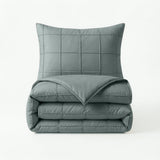 Microfibre Duvet Cover Set Check Pintuck | Green | King Long - 240cm (W) x 220cm (L) - The Bedding & Blankets Store