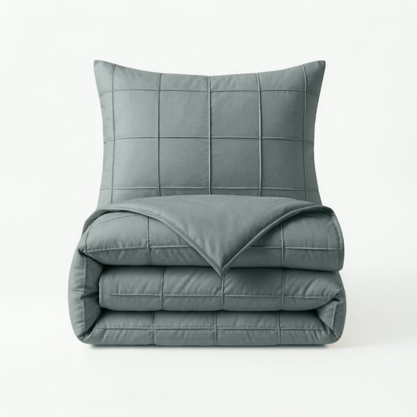 Microfibre Duvet Cover Set Check Pintuck | Green | King Long - 240cm (W) x 220cm (L) - The Bedding & Blankets Store