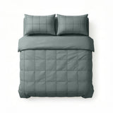 Microfibre Duvet Cover Set Check Pintuck | Green | King Long - 240cm (W) x 220cm (L) - The Bedding & Blankets Store