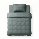 Microfibre Duvet Cover Set Check Pintuck | Green | King Long - 240cm (W) x 220cm (L) - The Bedding & Blankets Store