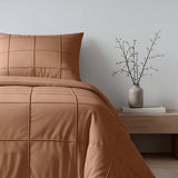 Microfibre Duvet Cover Set Check Pintuck | Mocha Moose | King Long - 240cm (W) x 220cm (L) - The Bedding & Blankets Store