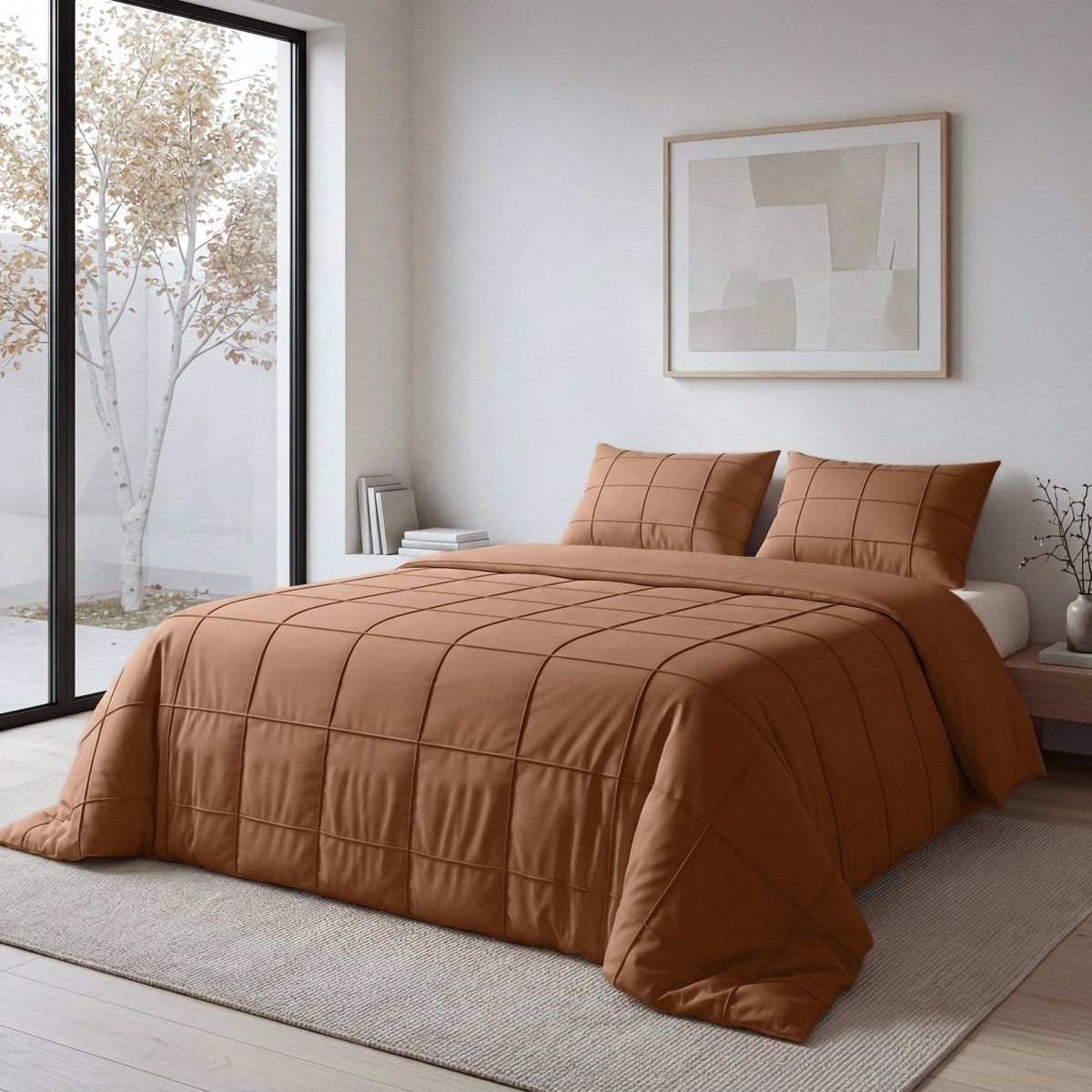 Microfibre Duvet Cover Set Check Pintuck | Mocha Moose | King Long - 240cm (W) x 220cm (L) - The Bedding & Blankets Store