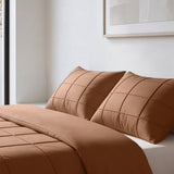 Microfibre Duvet Cover Set Check Pintuck | Mocha Moose | King Long - 240cm (W) x 220cm (L) - The Bedding & Blankets Store
