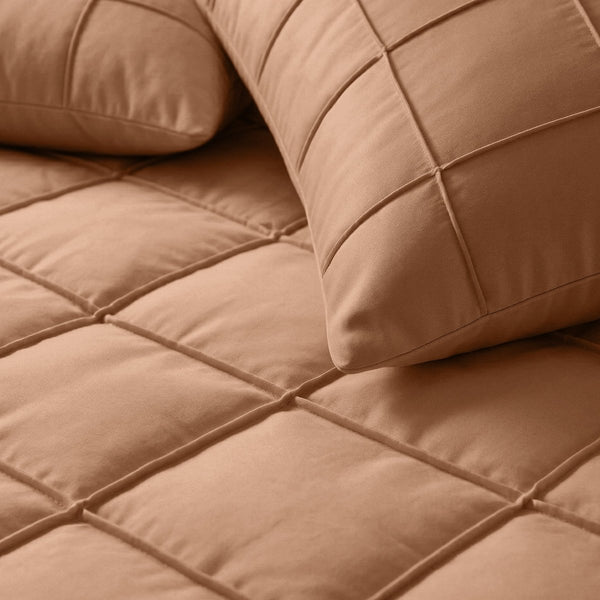 Microfibre Duvet Cover Set Check Pintuck | Mocha Moose | King Long - 240cm (W) x 220cm (L) - The Bedding & Blankets Store