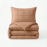 Microfibre Duvet Cover Set Check Pintuck | Mocha Moose | King Long - 240cm (W) x 220cm (L) - The Bedding & Blankets Store
