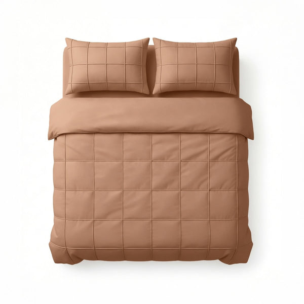 Microfibre Duvet Cover Set Check Pintuck | Mocha Moose | King Long - 240cm (W) x 220cm (L) - The Bedding & Blankets Store