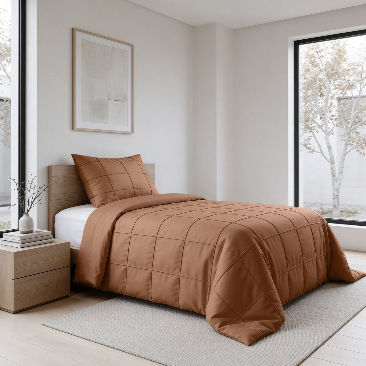 Microfibre Duvet Cover Set Check Pintuck | Mocha Moose | King Long - 240cm (W) x 220cm (L) - The Bedding & Blankets Store