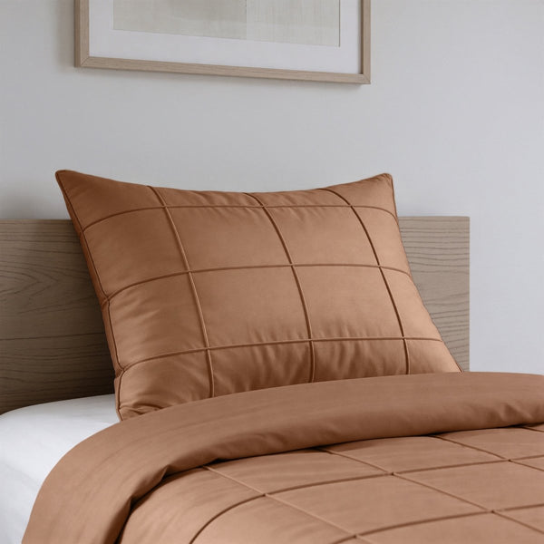 Microfibre Duvet Cover Set Check Pintuck | Mocha Moose | King Long - 240cm (W) x 220cm (L) - The Bedding & Blankets Store