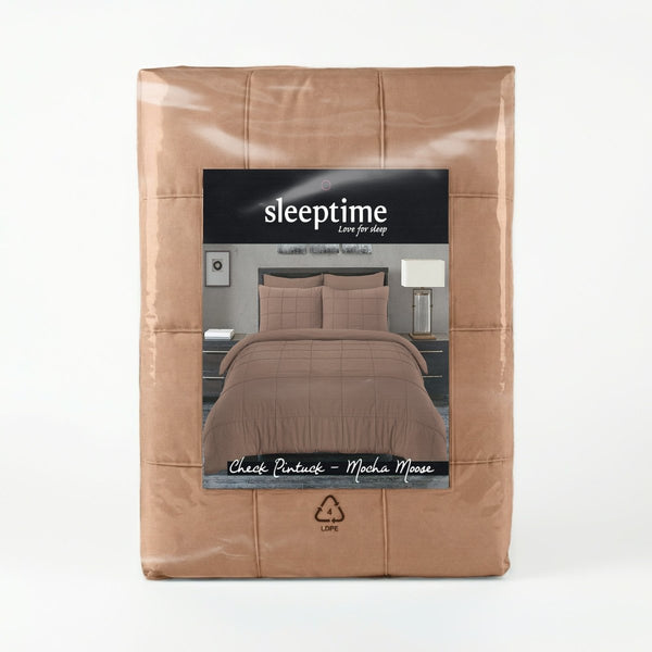 Microfibre Duvet Cover Set Check Pintuck | Mocha Moose | King Long - 240cm (W) x 220cm (L) - The Bedding & Blankets Store