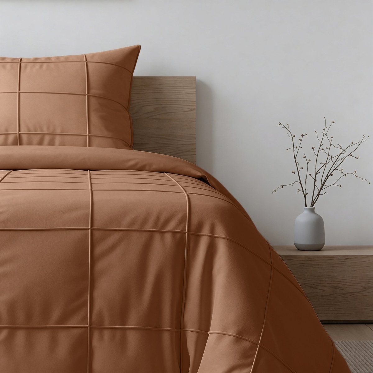 Microfibre Duvet Cover Set Check Pintuck | Mocha Moose | King Long - 240cm (W) x 220cm (L) - The Bedding & Blankets Store