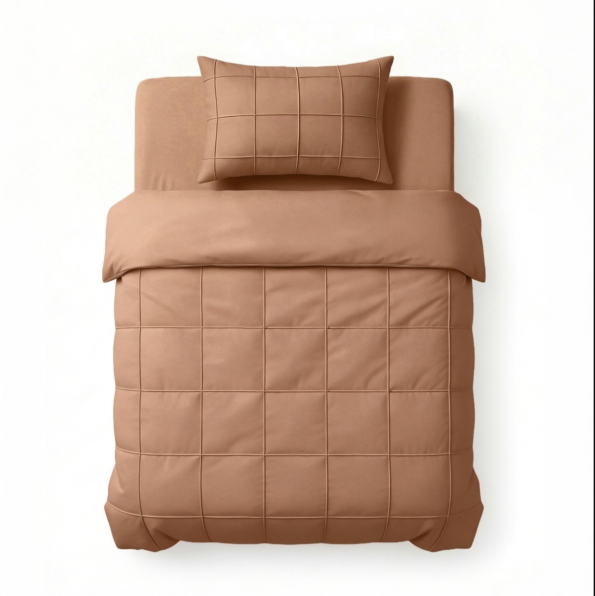 Microfibre Duvet Cover Set Check Pintuck | Mocha Moose | King Long - 240cm (W) x 220cm (L) - The Bedding & Blankets Store