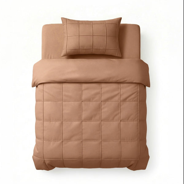 Microfibre Duvet Cover Set Check Pintuck | Mocha Moose | King Long - 240cm (W) x 220cm (L) - The Bedding & Blankets Store