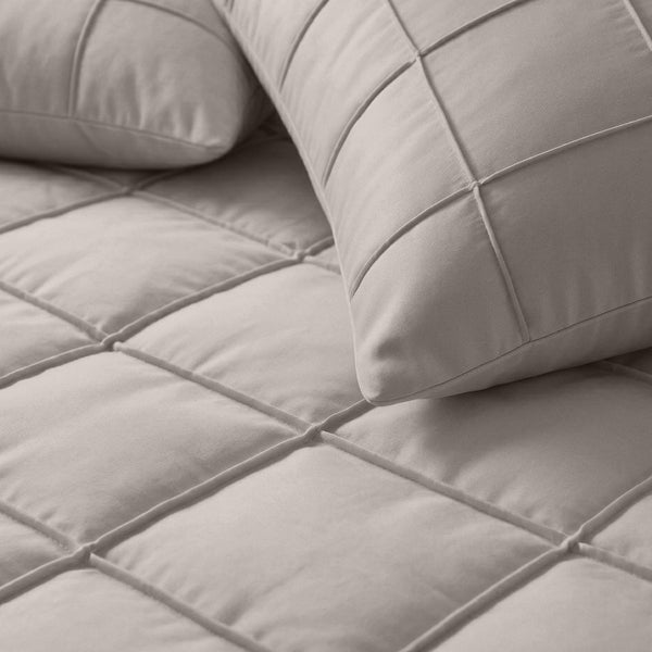 Microfibre Duvet Cover Set Check Pintuck | Taupe/Grey | King Long - 240cm (W) x 220cm (L) - The Bedding & Blankets Store
