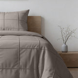 Microfibre Duvet Cover Set Check Pintuck | Taupe/Grey | King Long - 240cm (W) x 220cm (L) - The Bedding & Blankets Store