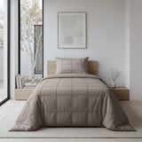 Microfibre Duvet Cover Set Check Pintuck | Taupe/Grey | King Long - 240cm (W) x 220cm (L) - The Bedding & Blankets Store