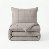 Microfibre Duvet Cover Set Check Pintuck | Taupe/Grey | King Long - 240cm (W) x 220cm (L) - The Bedding & Blankets Store