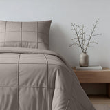 Microfibre Duvet Cover Set Check Pintuck | Taupe/Grey | King Long - 240cm (W) x 220cm (L) - The Bedding & Blankets Store