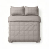 Microfibre Duvet Cover Set Check Pintuck | Taupe/Grey | King Long - 240cm (W) x 220cm (L) - The Bedding & Blankets Store